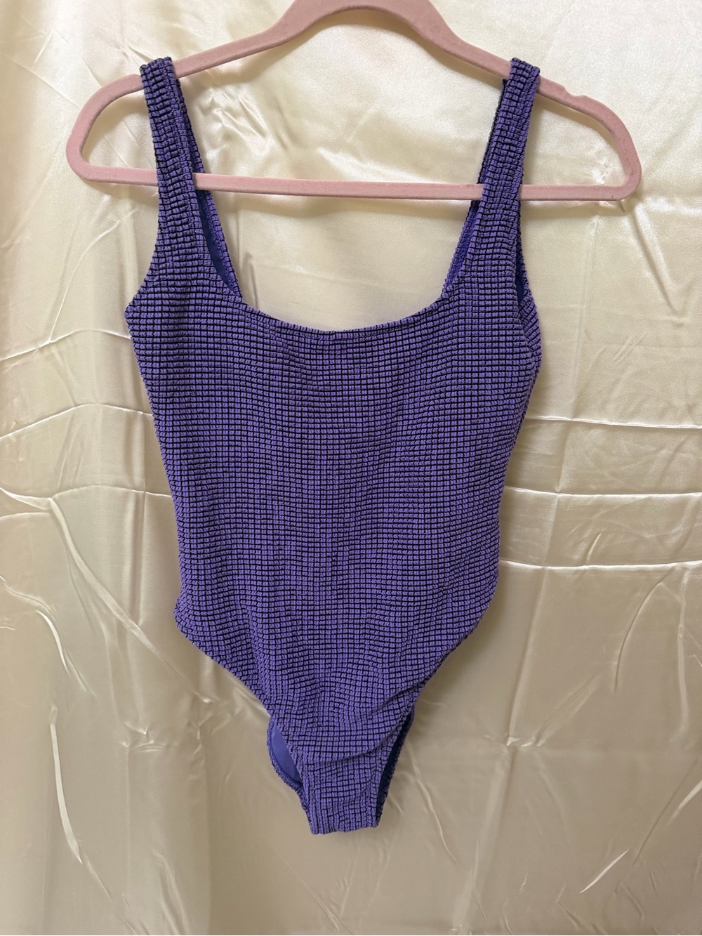 Aerie Real Good Purple Crinkle Textured Cheeky One Piece Swimsuit Medium